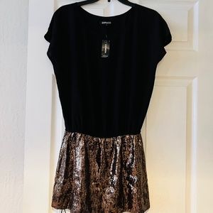 Womens black and Gold Sequin blouson dress